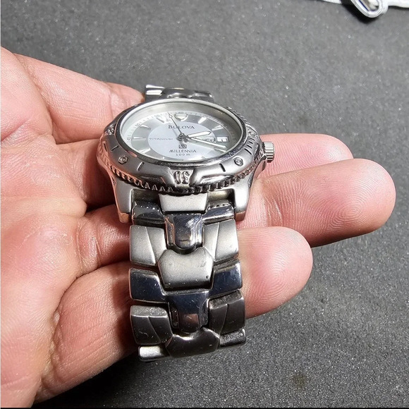 Bulova Millennia Titanium Mens Quartz Day Date Dial Watch Working Silver Tone - Picture 2 of 10